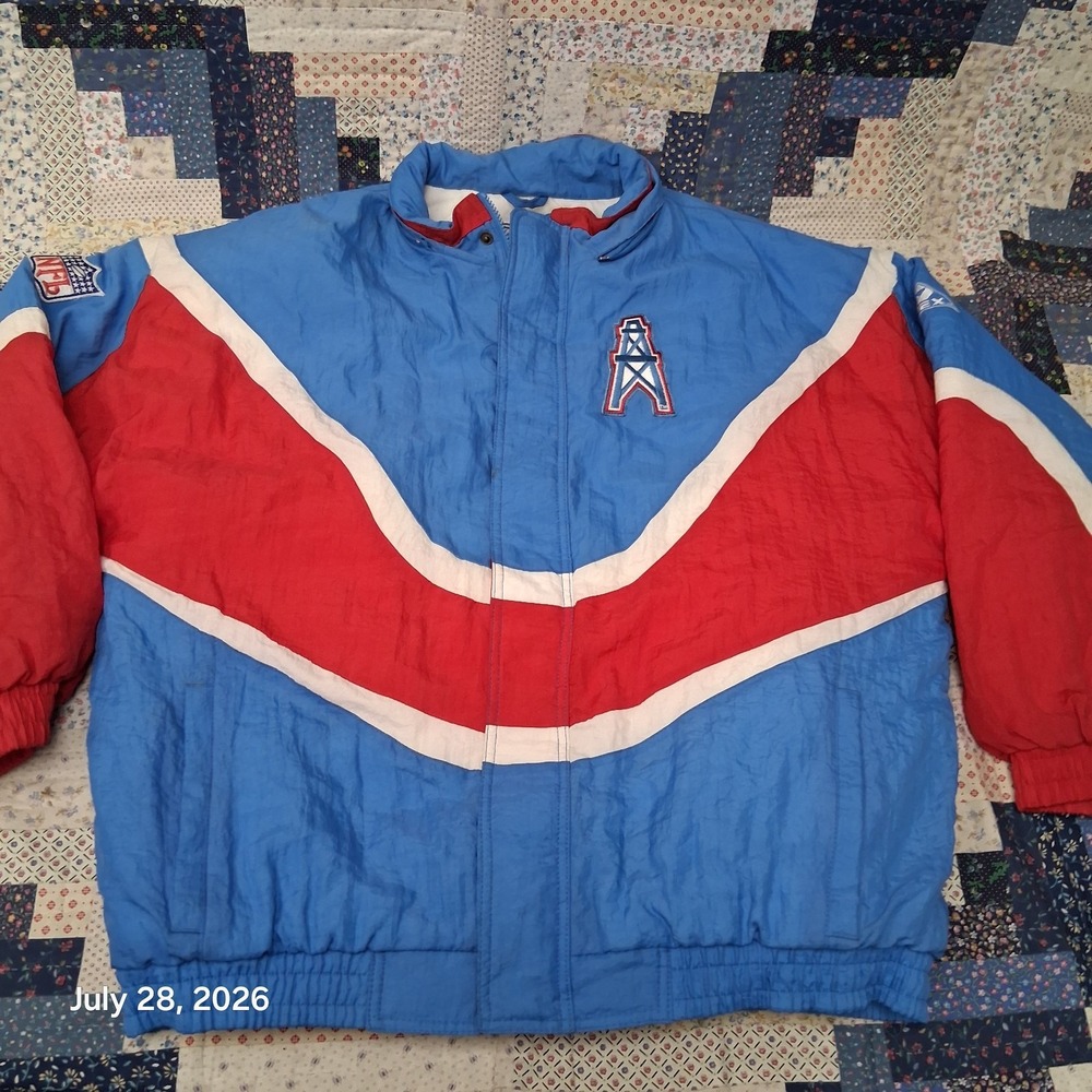 Vintage 1990s Apex One Houston Oilers NFL Pro Line Puffer Jacket Mens Large Blue